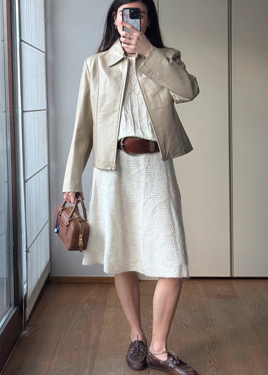 Giubbino giacca di Pelle Vintage y2k Avorio / bianco
