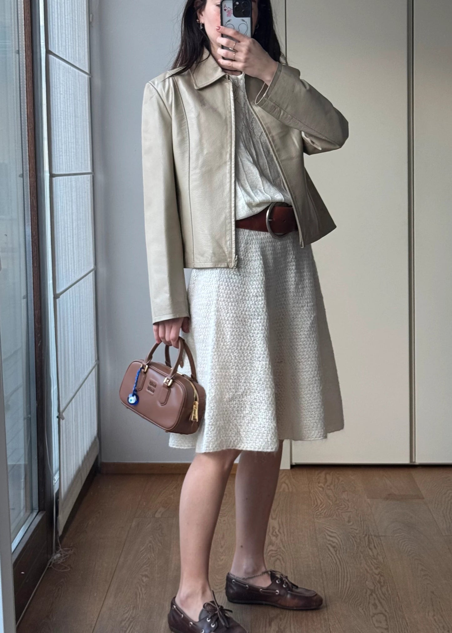 Giubbino giacca di Pelle Vintage y2k Avorio / bianco