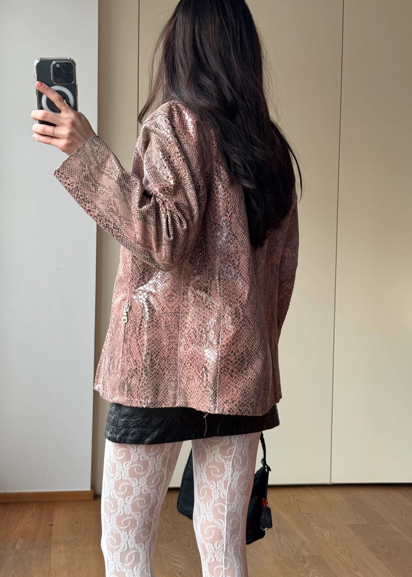 Giacca vintage in Pelle Stampa Pitone Rosa