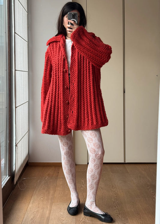 Cardigan Oversize Rosso Vintage in lana