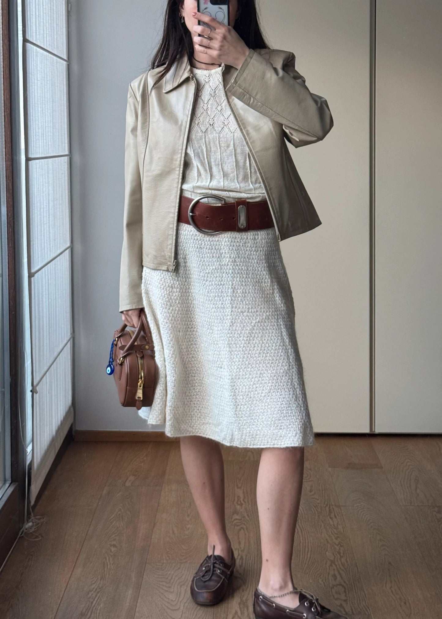 Giubbino giacca di Pelle Vintage y2k Avorio / bianco