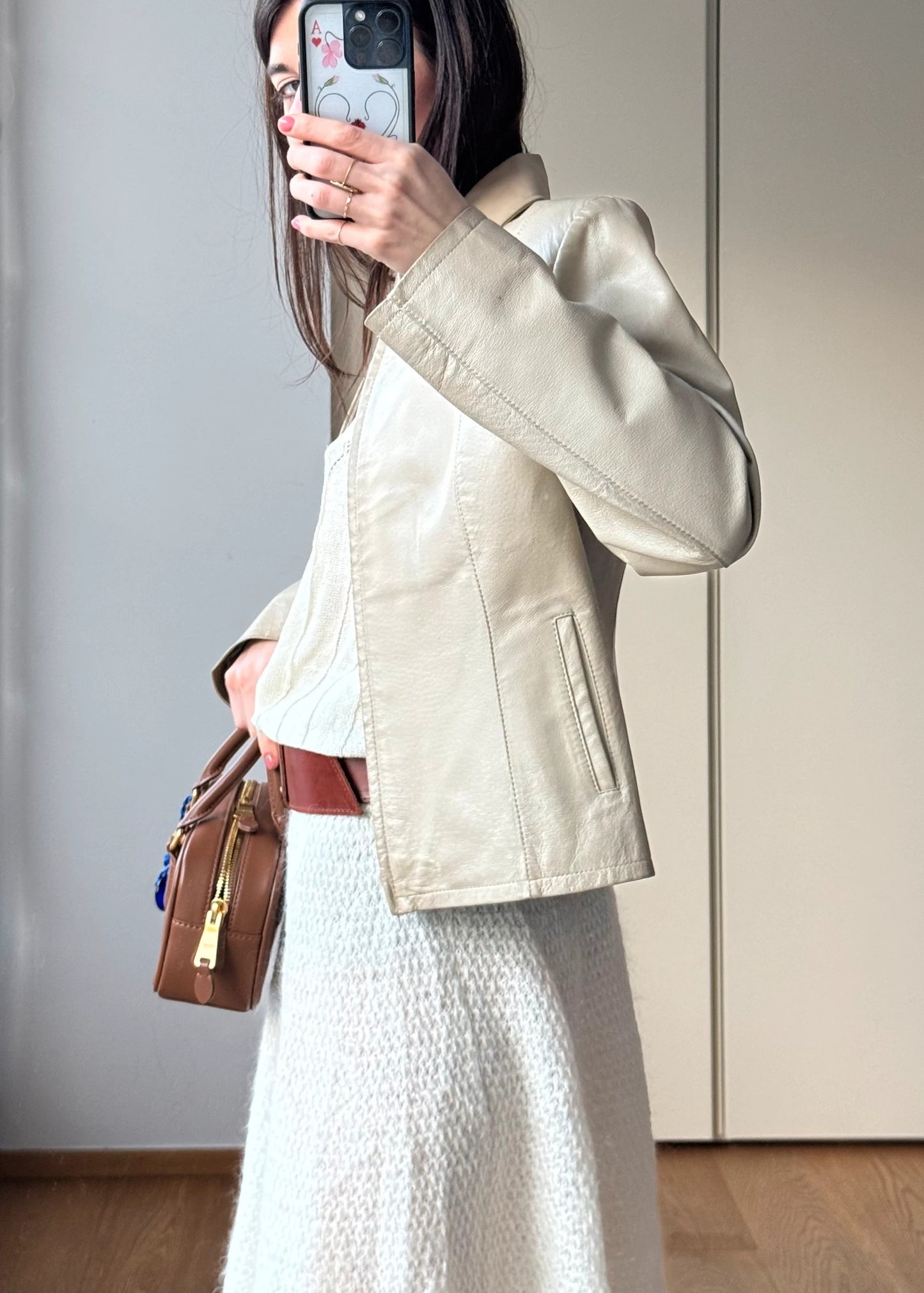 Giubbino giacca di Pelle Vintage y2k Avorio / bianco