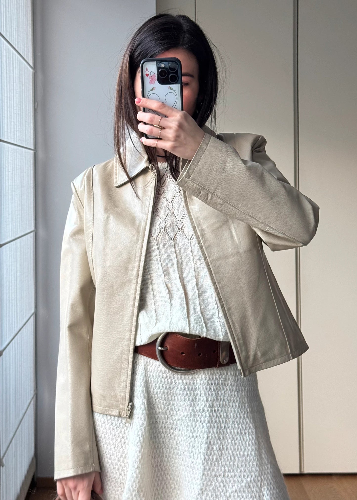 Giubbino giacca di Pelle Vintage y2k Avorio / bianco