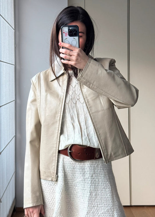 Giubbino giacca di Pelle Vintage y2k Avorio / bianco
