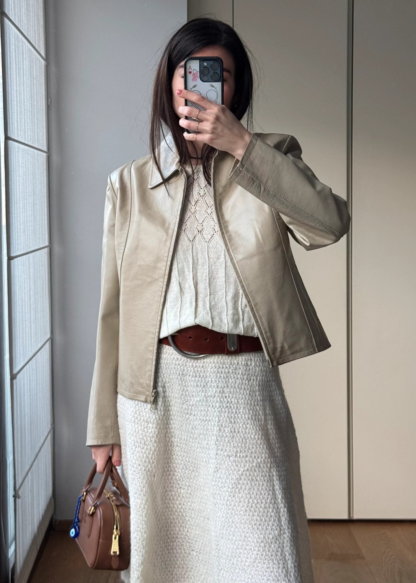 Giubbino giacca di Pelle Vintage y2k Avorio / bianco