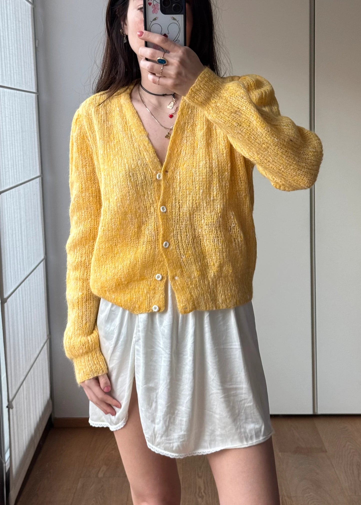 Cardigan vintage Giallo in Misto Lana e Mohair