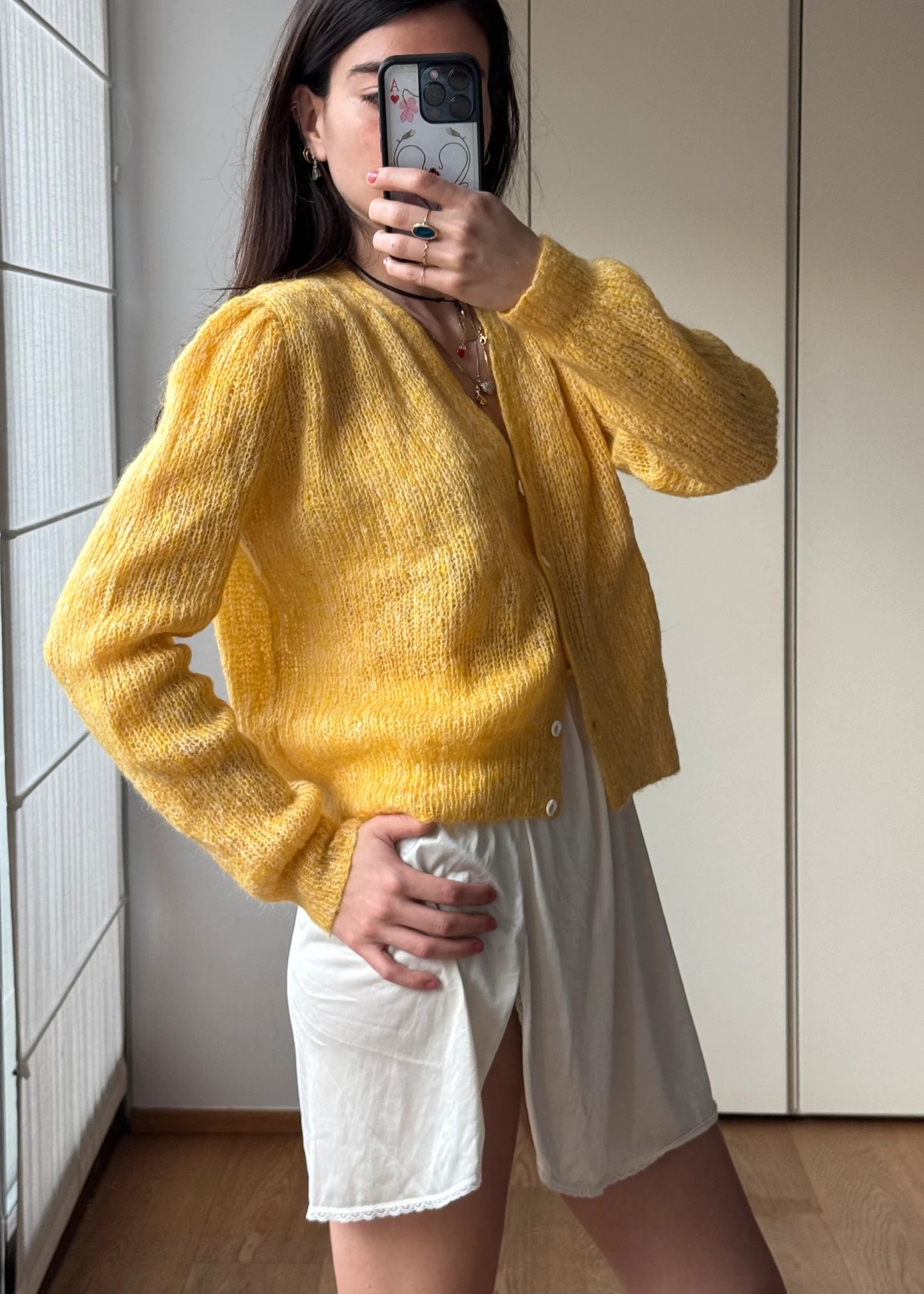 Cardigan vintage Giallo in Misto Lana e Mohair