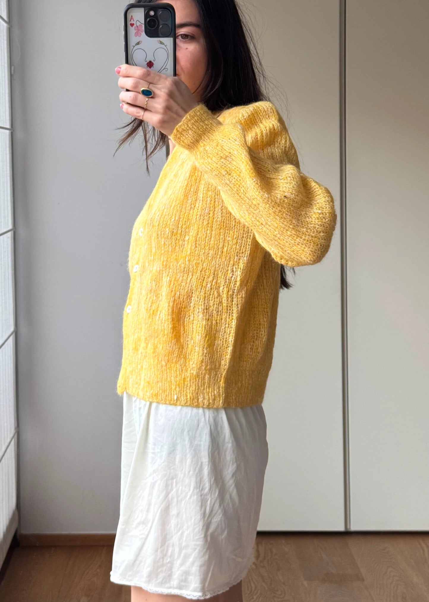 Cardigan vintage Giallo in Misto Lana e Mohair