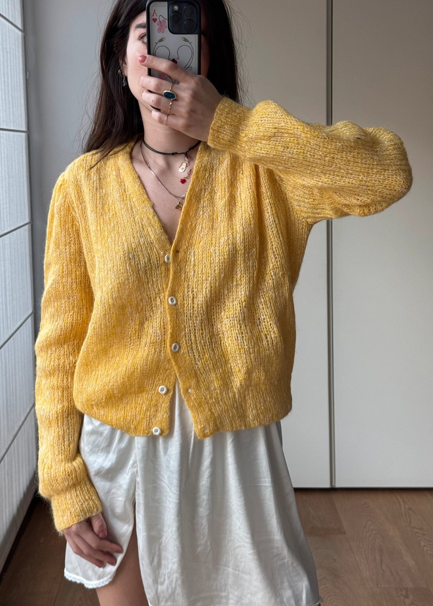 Cardigan vintage Giallo in Misto Lana e Mohair