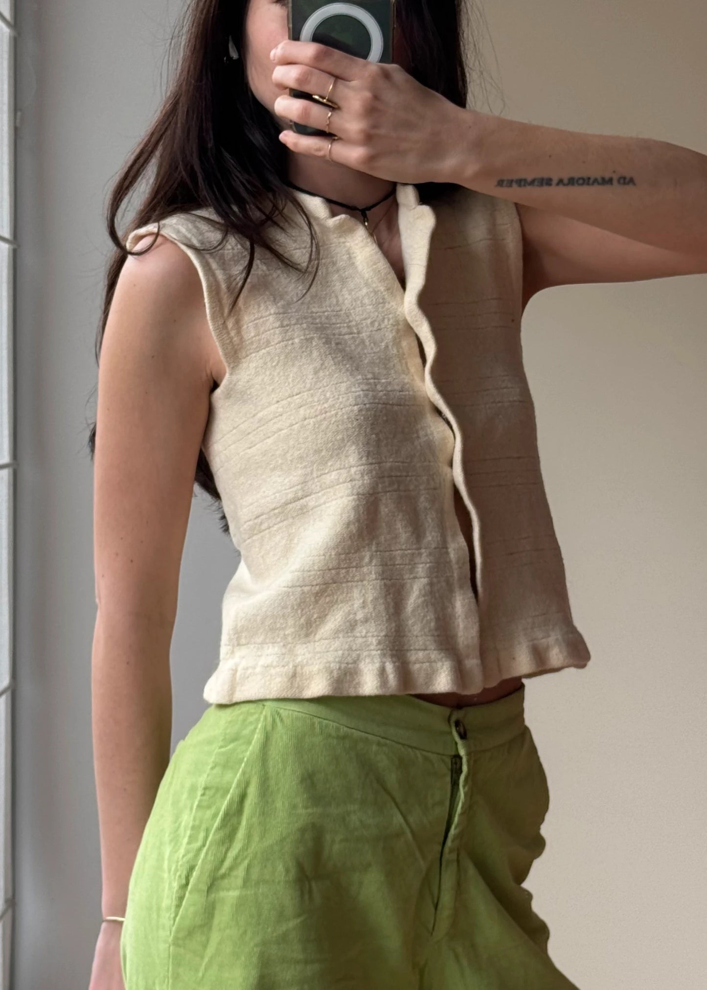 Gilet vintage in Lana Beige con Bottoni