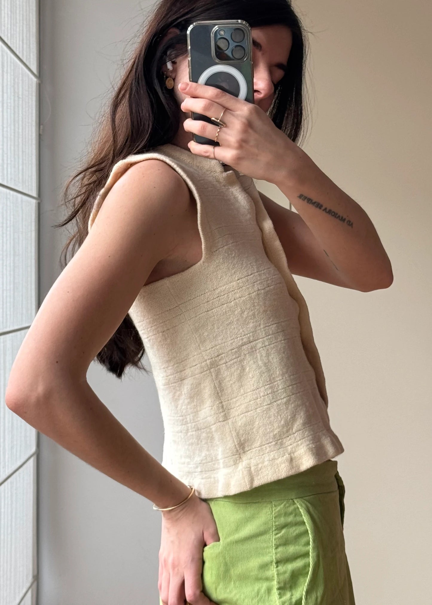 Gilet vintage in Lana Beige con Bottoni