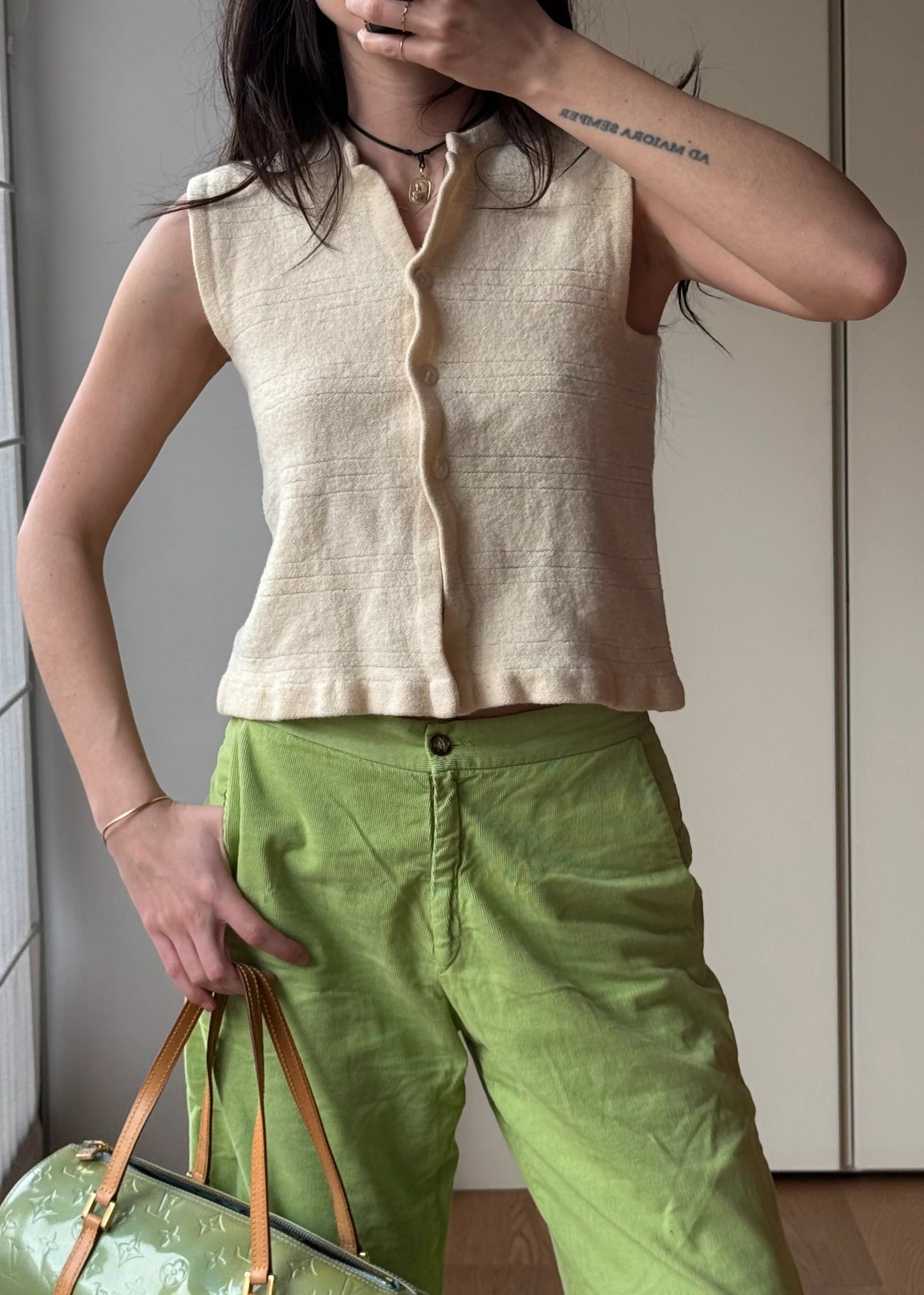 Gilet vintage in Lana Beige con Bottoni