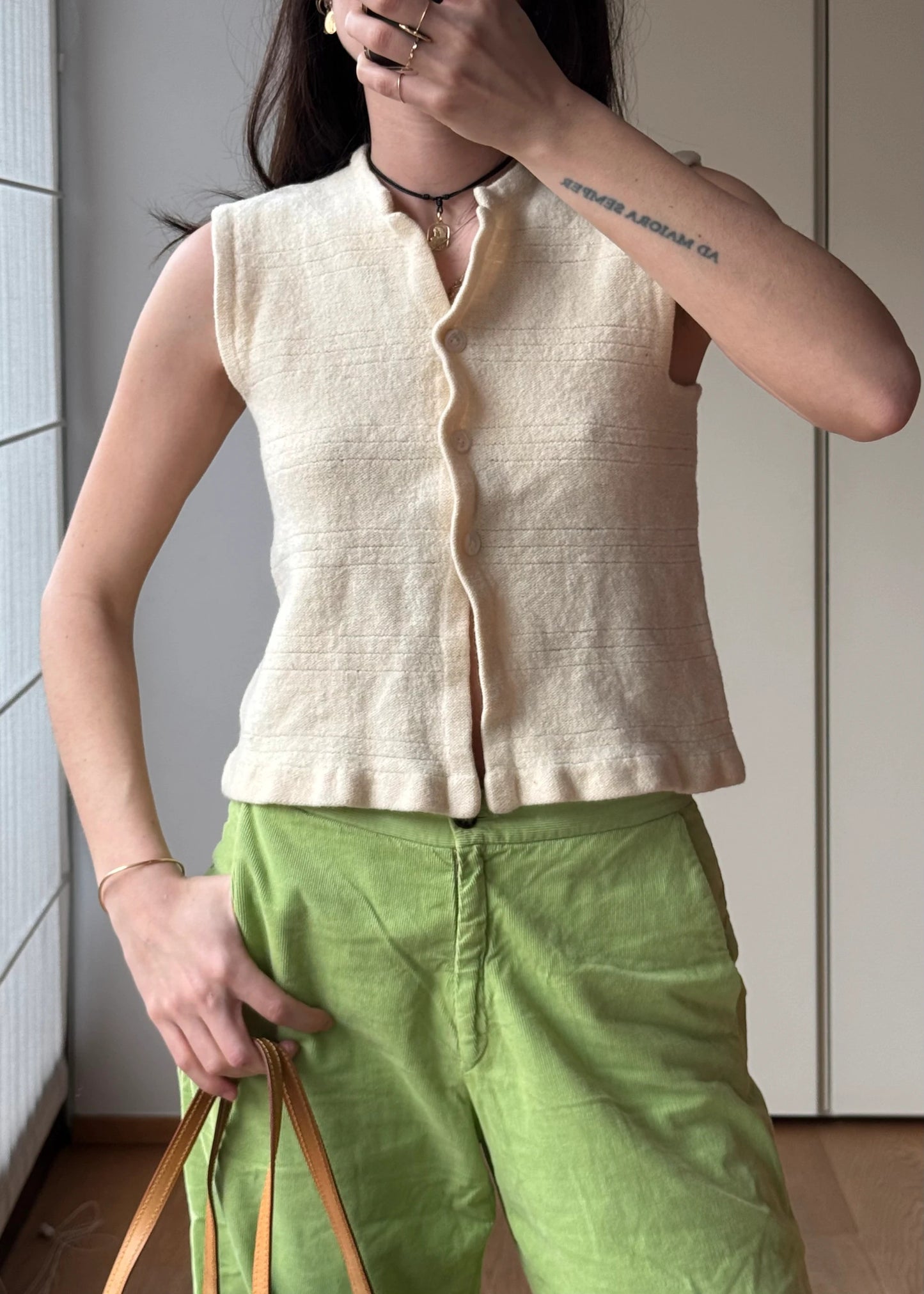 Gilet vintage in Lana Beige con Bottoni