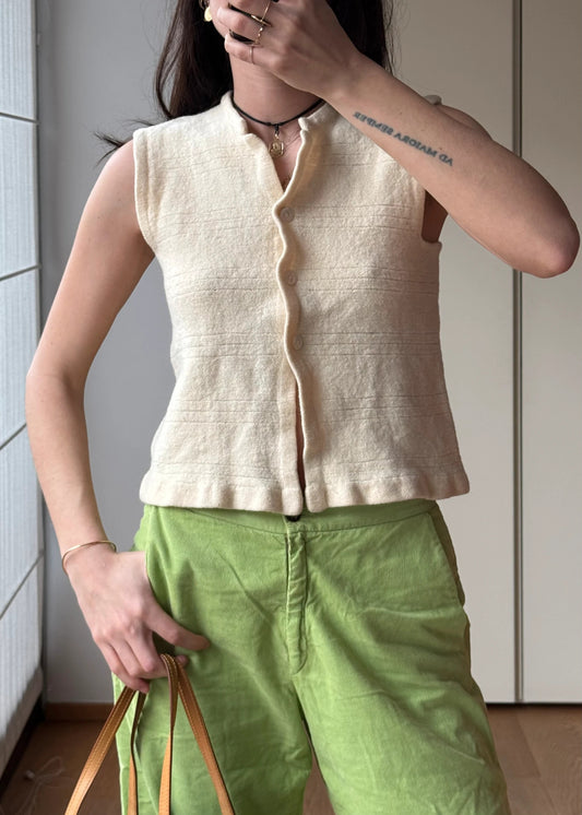 Gilet vintage in Lana Beige con Bottoni