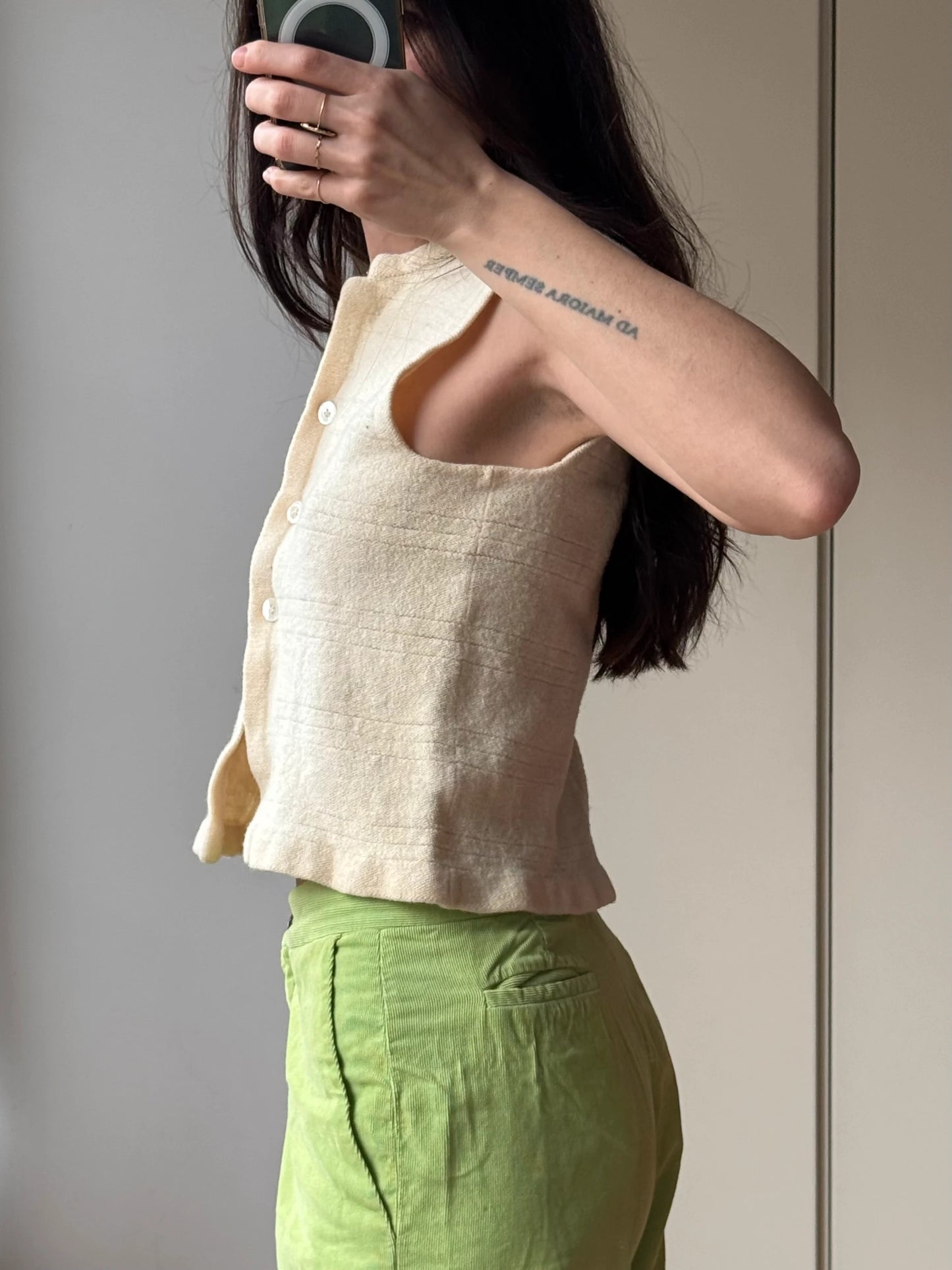 Gilet vintage in Lana Beige con Bottoni