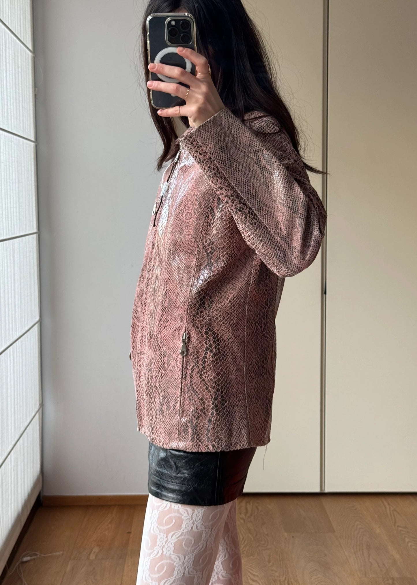 Giacca vintage in Pelle Stampa Pitone Rosa