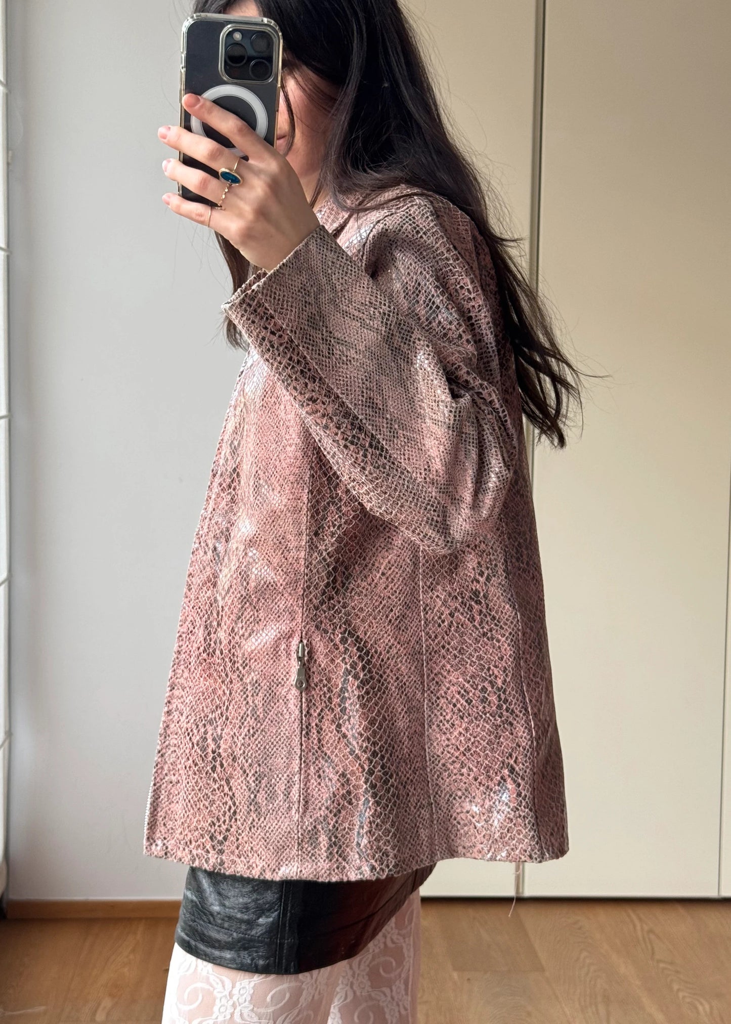 Giacca vintage in Pelle Stampa Pitone Rosa