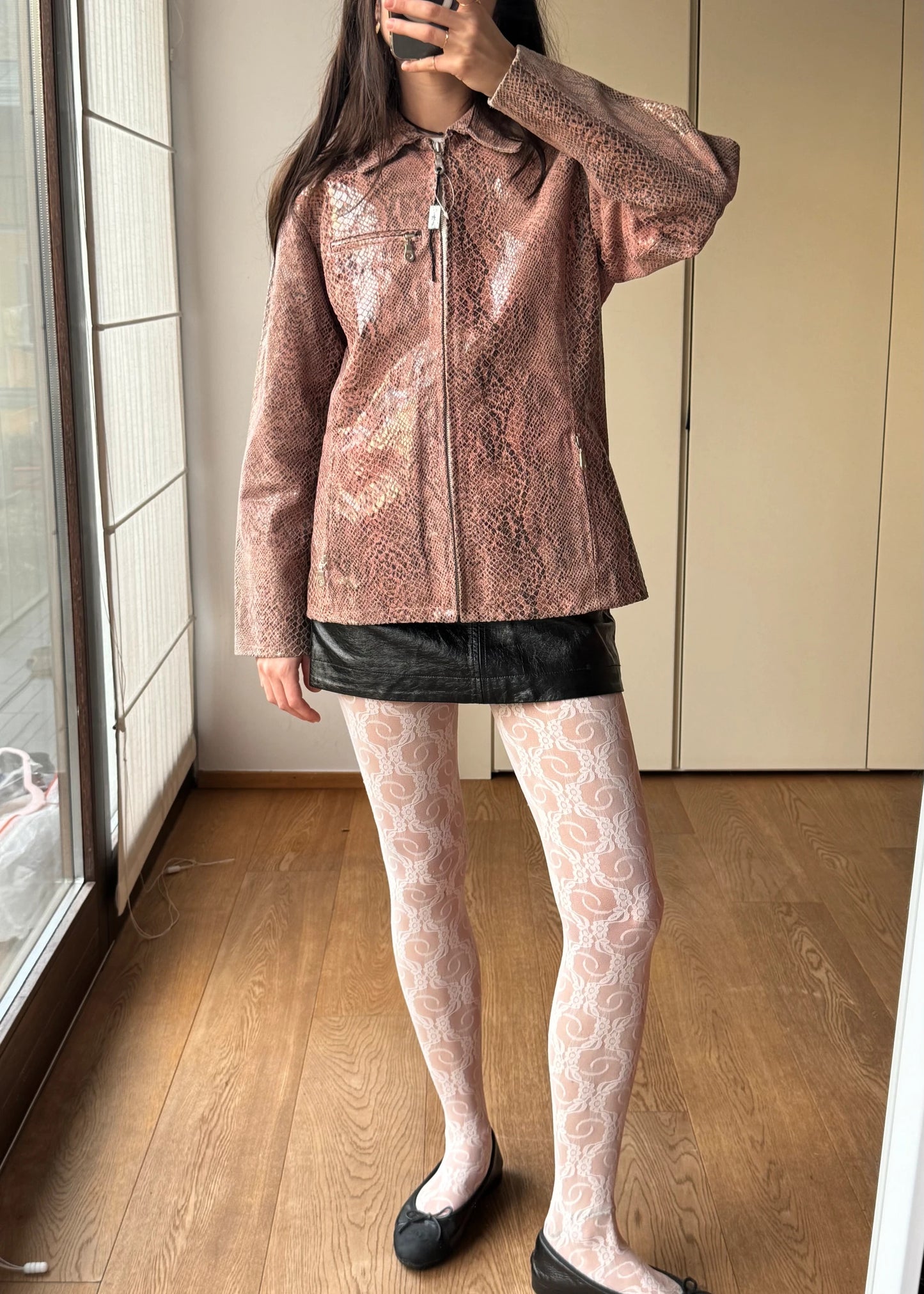 Giacca vintage in Pelle Stampa Pitone Rosa