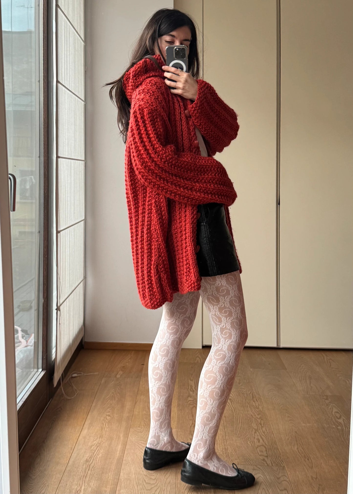 Cardigan Oversize Rosso Vintage in lana