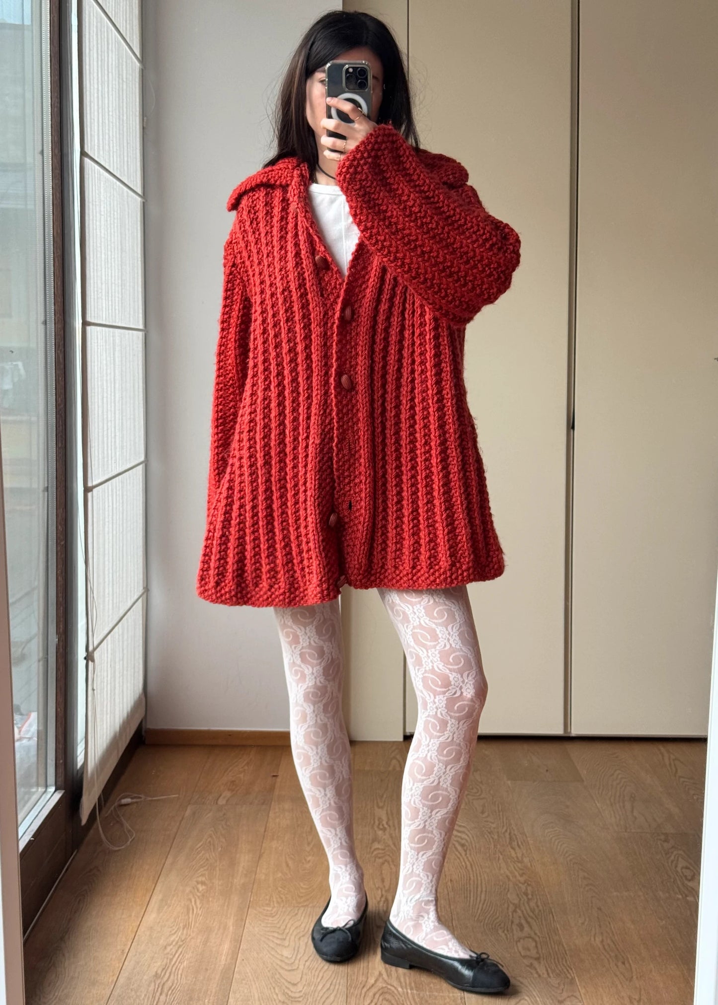 Cardigan Oversize Rosso Vintage in lana