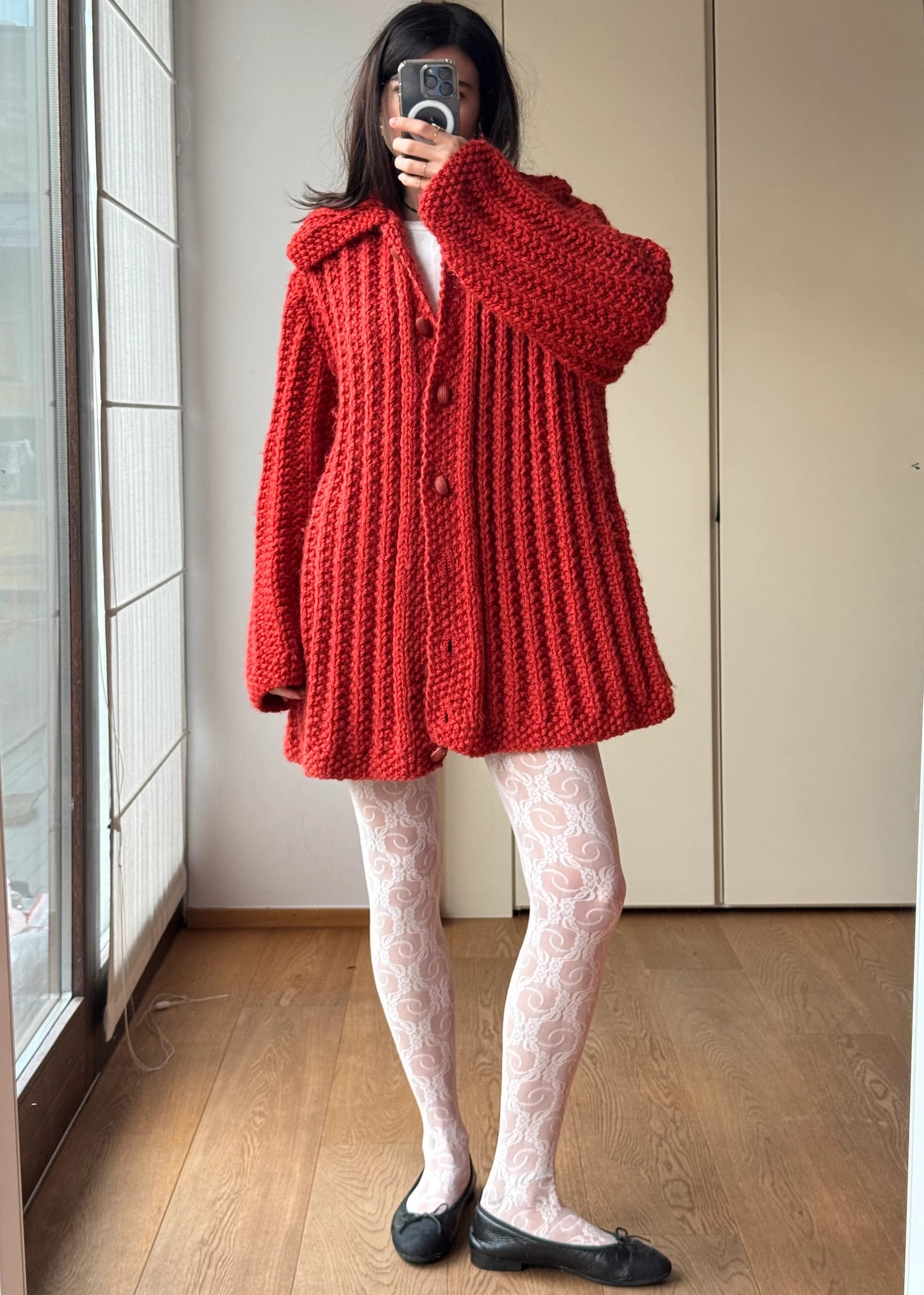 Cardigan Oversize Rosso Vintage in lana