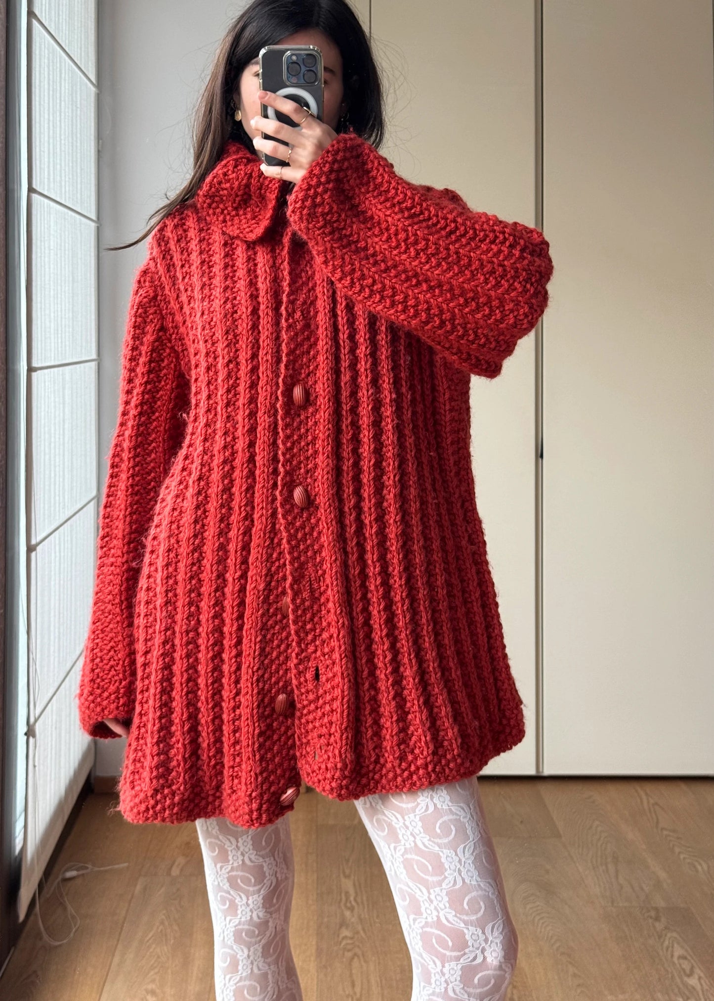 Cardigan Oversize Rosso Vintage in lana