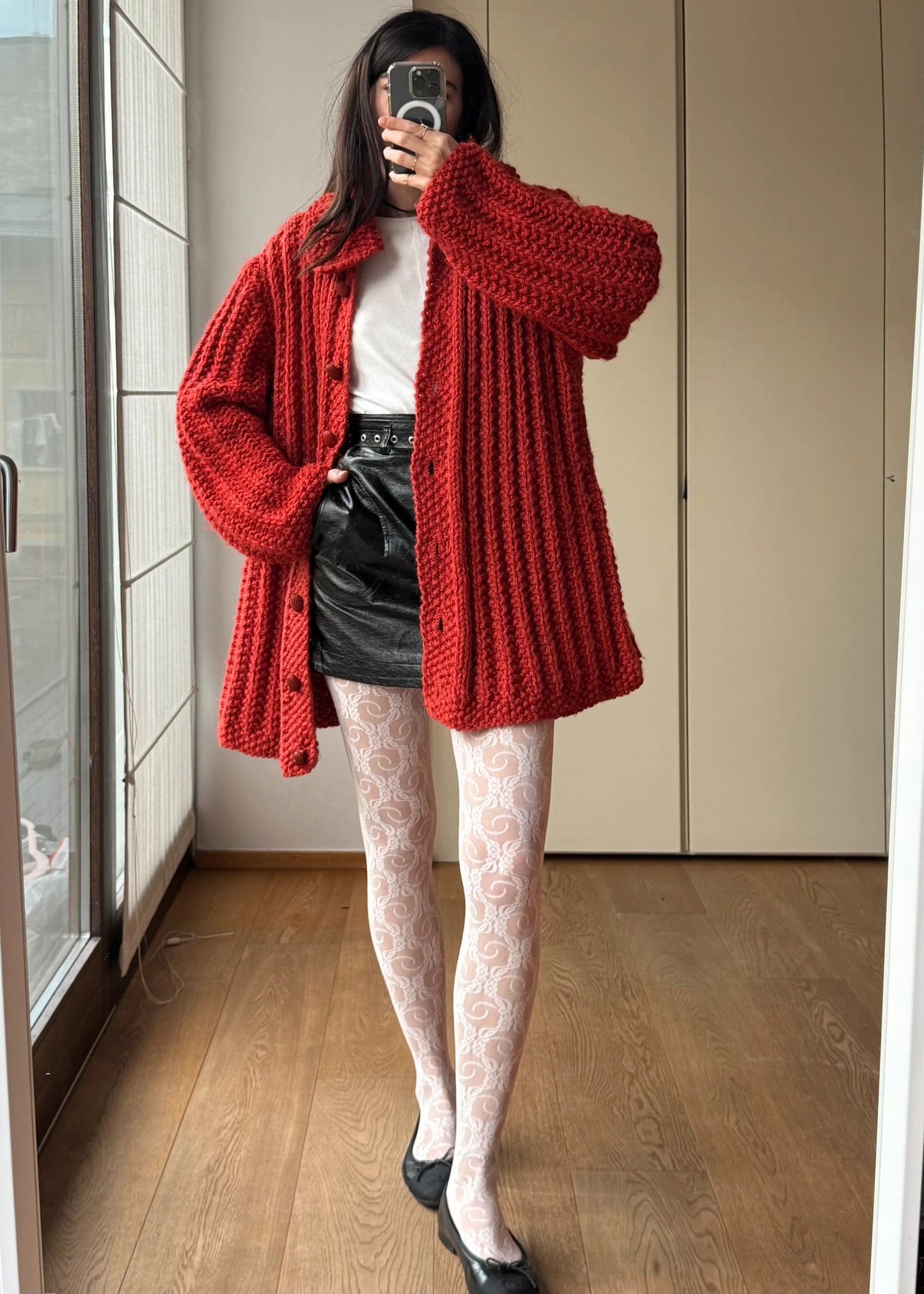 Cardigan Oversize Rosso Vintage in lana