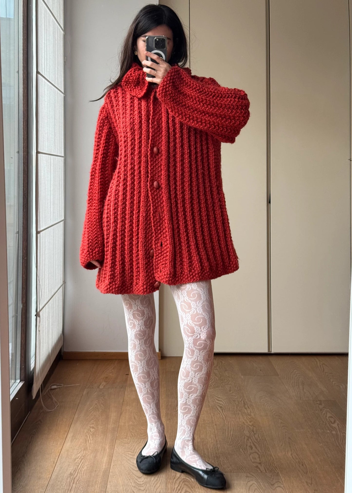 Cardigan Oversize Rosso Vintage in lana