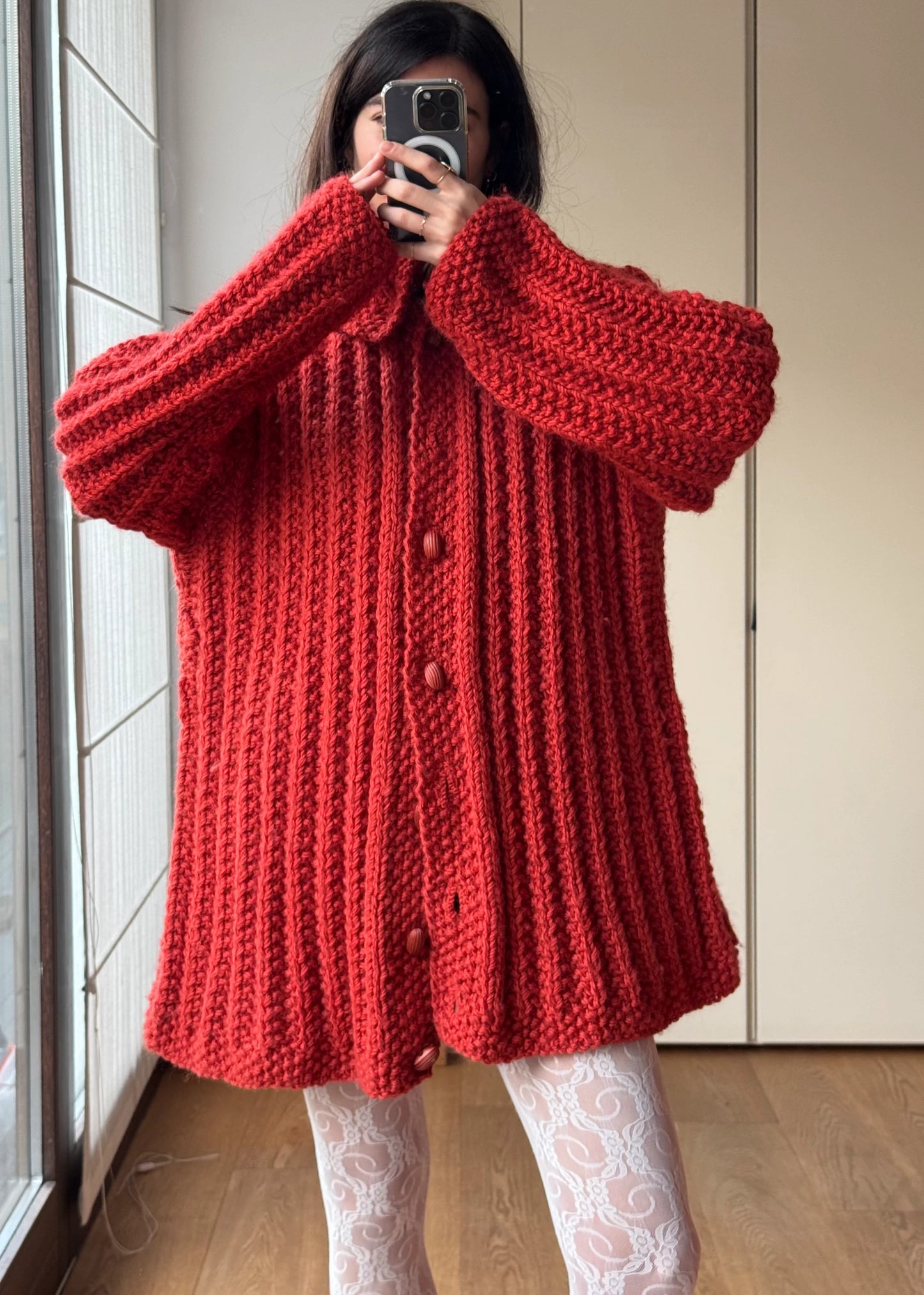 Cardigan Oversize Rosso Vintage in lana