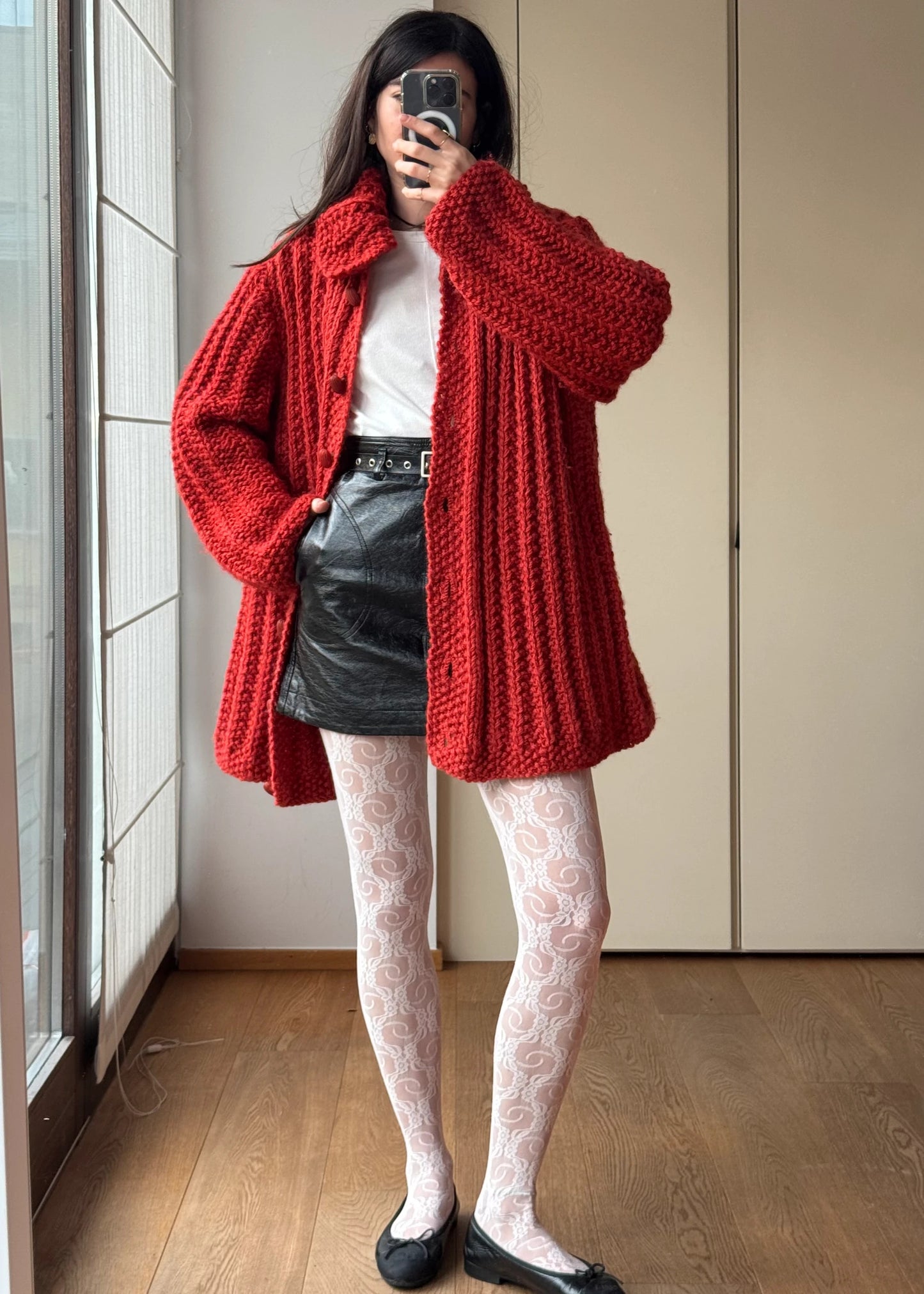 Cardigan Oversize Rosso Vintage in lana