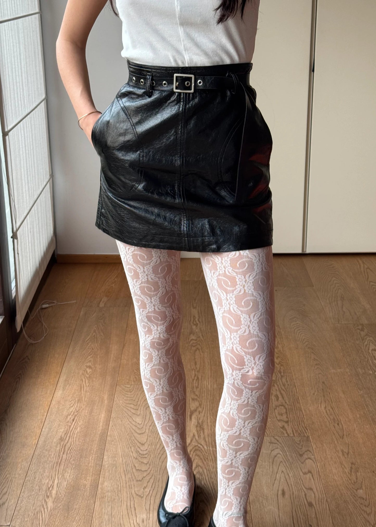 Minigonna Nera in Ecopelle con cintura